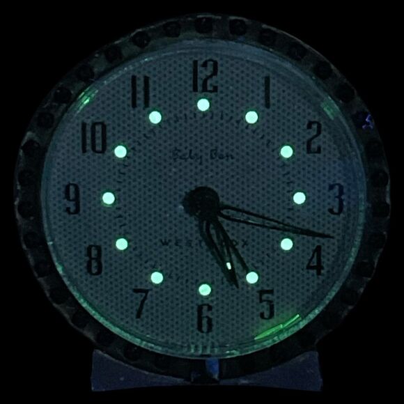 Westclox Baby Ben Clock Hers Pink Rhinestone Gold Tone Wind Up Alarm UV Reactive - Picture 2 of 10